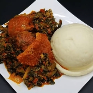 Pounded Yam with Soup - with Efo Riro